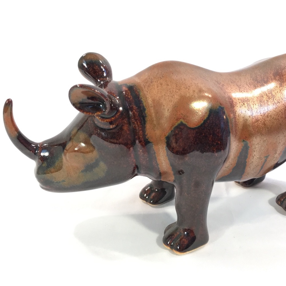 Pier 1 Bronze Colored Ceramic Rhinoceros Statue